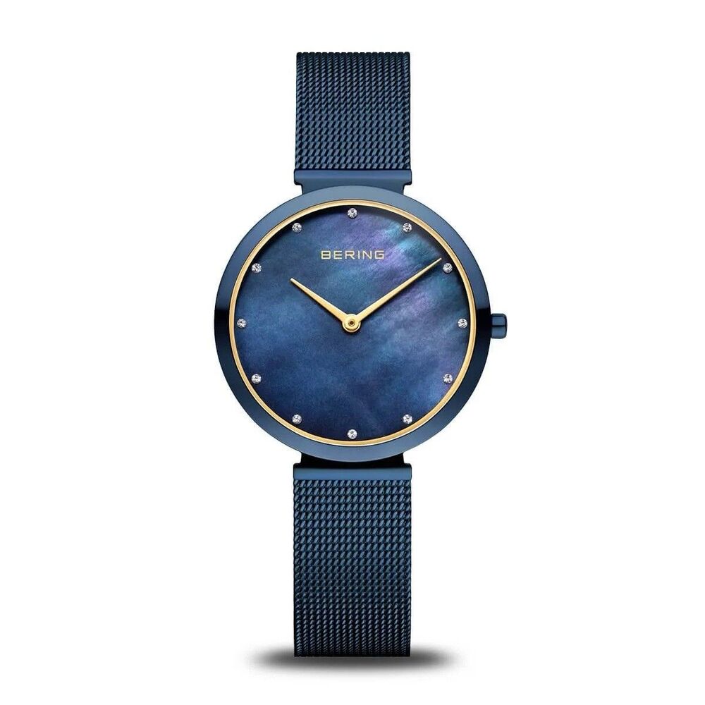 Bering 18132-399 Women’s 32mm Blue MOP Dial Crystal Accent Watch NEW